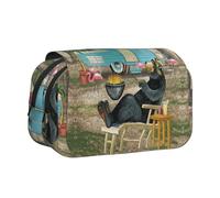DNBCLEZK Happy Camper Flip Top Double Layer Pencil Case,Full Print Oxford-Cloth Stationery Pouch with Zipper and Sticky Flap,Large Capacity Pencil Bag