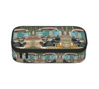DNBCLEZK Happy Camper Large Capacity Pencil Case with Compartments,Oxford-Fabric Pen Pouch with Multi-Pocket Zipper, Aesthetic Printed Stationery Bag