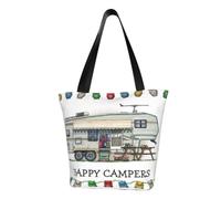 DNBCLEZK Happy Camper Women'S Printed Tote Bag, Large Capacity Shoulder Handbag, Polyester Fabric With Foam Padding,Inner Security Pocket