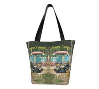 DNBCLEZK Happy Camper Women'S Printed Tote Bag, Large Capacity Shoulder Handbag, Polyester Fabric With Foam Padding,Inner Security Pocket
