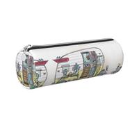 DNBCLEZK Happy Campers Cute Round Leather Pencil Case,Premium Smooth Zipper Durable Metal Puller,Full-Print Designer Stationery Organizer for School Office