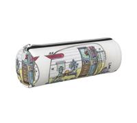 DNBCLEZK Happy Campers Cylinder Leather Pencil Case, Multifunctional Full Print Cross Grain PVC Pen Pouch,Lightweight Portable Stationery Bag