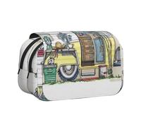 DNBCLEZK Happy Campers Flip Top Double Layer Pencil Case,Full Print Oxford-Cloth Stationery Pouch with Zipper and Sticky Flap,Large Capacity Pencil Bag