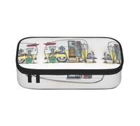DNBCLEZK Happy Campers Large Capacity Pencil Case with Compartments,Oxford-Fabric Pen Pouch with Multi-Pocket Zipper, Aesthetic Printed Stationery Bag