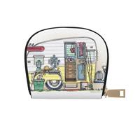 DNBCLEZK Happy Campers Pu Leather Semicircle Card Holder Wallet, Compact Zipper Card Case with 12 Card Slots 2 Main Compartments,Water-Resistant Small Purse