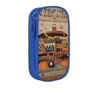 DNBCLEZK Happy Fall Camper Double Layer Large Capacity Pencil Case,Print Polyester Oxford-Cloth Stationery Pouch with Multi Slots, Multi-Compartment Storage Bag