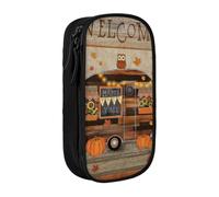 DNBCLEZK Happy Fall Camper Double Layer Large Capacity Pencil Case,Print Polyester Oxford-Cloth Stationery Pouch with Multi Slots, Multi-Compartment Storage Bag