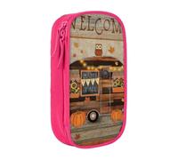 DNBCLEZK Happy Fall Camper Double Layer Large Capacity Pencil Case,Print Polyester Oxford-Cloth Stationery Pouch with Multi Slots, Multi-Compartment Storage Bag