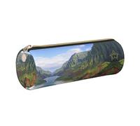 DNBCLEZK Hawaii Seashore Cute Round Leather Pencil Case,Premium Smooth Zipper Durable Metal Puller,Full-Print Designer Stationery Organizer for School Office