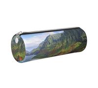 DNBCLEZK Hawaii Seashore Cylinder Leather Pencil Case, Multifunctional Full Print Cross Grain PVC Pen Pouch,Lightweight Portable Stationery Bag