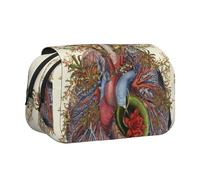 DNBCLEZK Heart Lungs Flip Top Double Layer Pencil Case,Full Print Oxford-Cloth Stationery Pouch with Zipper and Sticky Flap,Large Capacity Pencil Bag
