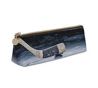 DNBCLEZK Hockey Stick Cute Leather Triangular Pencil Case,Premium Smooth Zipper Durable Metal Puller,Full-Print Designer Stationery Organizer for School Office