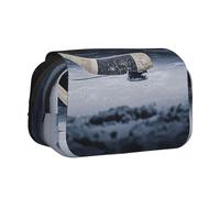 DNBCLEZK Hockey Stick Flip Top Double Layer Pencil Case,Full Print Oxford-Cloth Stationery Pouch with Zipper and Sticky Flap,Large Capacity Pencil Bag