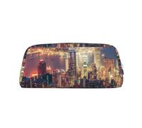 DNBCLEZK Hong Kong Customizable Leather Zipper Pencil Case, Full-Print Design School and Office Stationery Holder (Personalized Pattern)