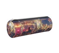 DNBCLEZK Hong Kong Cute Round Leather Pencil Case,Premium Smooth Zipper Durable Metal Puller,Full-Print Designer Stationery Organizer for School Office