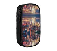 DNBCLEZK Hong Kong Double Layer Large Capacity Pencil Case,Print Polyester Oxford-Cloth Stationery Pouch with Multi Slots, Multi-Compartment Storage Bag