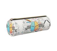 DNBCLEZK Human Brain Cylinder Leather Pencil Case, Multifunctional Full Print Cross Grain PVC Pen Pouch,Lightweight Portable Stationery Bag