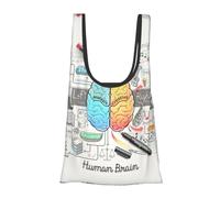 DNBCLEZK Human Brain Foldable Reusable Shopping Bags,Print Waterproof Grocery Tote With Carry Pouch,Holds 50+Lbs,Compact Eco-Friendly Shopping-Bag For Travel