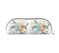DNBCLEZK Human Brain Semicircular Pencil Case, Full-Pattern Printed Pen Pouch, Premium PVC Cross-Grain Leather with Polyester Lining
