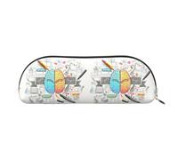 DNBCLEZK Human Brain Semicircular Pencil Case, Full-Pattern Printed Pen Pouch, Premium PVC Cross-Grain Leather with Polyester Lining
