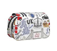 DNBCLEZK I Love London Flip Top Double Layer Pencil Case,Full Print Oxford-Cloth Stationery Pouch with Zipper and Sticky Flap,Large Capacity Pencil Bag