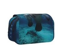 DNBCLEZK Indian Manatees Flip Top Double Layer Pencil Case,Full Print Oxford-Cloth Stationery Pouch with Zipper and Sticky Flap,Large Capacity Pencil Bag