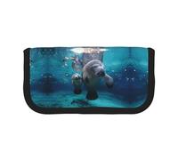 DNBCLEZK Indian Manatees Large Canvas Pencil Case with Full Print Black Trim,Multipurpose Makeup Bag Organizer, Double Zipper Closure (19x9x5 Cm)