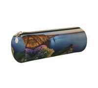 DNBCLEZK Ireland Outdoors County Clare The Cliffs Cute Round Leather Pencil Case,Premium Smooth Zipper Durable Metal Puller,Full-Print Designer Stationery Organizer for School Office