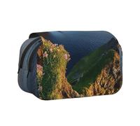 DNBCLEZK Ireland Outdoors County Clare The Cliffs Flip Top Double Layer Pencil Case,Full Print Oxford-Cloth Stationery Pouch with Zipper and Sticky Flap,Large Capacity Pencil Bag