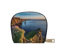 DNBCLEZK Ireland Outdoors County Clare The Cliffs Pu Leather Semicircle Card Holder Wallet, Compact Zipper Card Case with 12 Card Slots 2 Main Compartments,Water-Resistant Small Purse