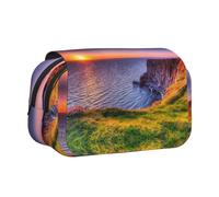 DNBCLEZK Ireland Sunset Seascape Double Layer Flip-Top Pencil Case,Large Capacity 50 Pens Organizer, Durable Polyester Stationery Holder for School, Art Travel (All-Over Print)