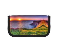 DNBCLEZK Ireland Sunset Seascape Large Capacity Canvas Pencil Case with Full Print Black Trim,Multipurpose Makeup Bag Organizer, Double Zipper Closure (19x9x5 Cm)