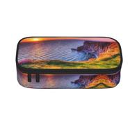 DNBCLEZK Ireland Sunset Seascape Large Capacity Pencil Case with Compartments,Oxford-Fabric Pen Pouch with Multi-Pocket Zipper, Aesthetic Printed Stationery Bag