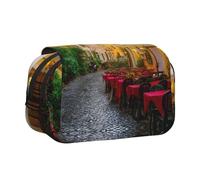 DNBCLEZK Italian Old Street Flip Top Double Layer Pencil Case,Full Print Oxford-Cloth Stationery Pouch with Zipper and Sticky Flap,Large Capacity Pencil Bag