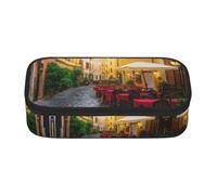 DNBCLEZK Italian Old Street Large Capacity Pencil Case with Compartments,Oxford-Fabric Pen Pouch with Multi-Pocket Zipper, Aesthetic Printed Stationery Bag