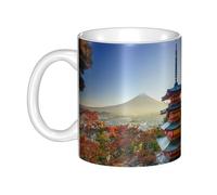 DNBCLEZK Japan Mount Fuji Landscape Eco-Friendly Ceramic Coffee Mug with Full Wrap Print,Thickened Anti-Slip Base Comfort Grip Handle,Handcrafted Ceramic Cup