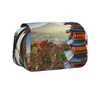 DNBCLEZK Japan Mount Fuji Landscape Flip Top Double Layer Pencil Case,Full Print Oxford-Cloth Stationery Pouch with Zipper and Sticky Flap,Large Capacity Pencil Bag