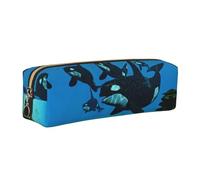 DNBCLEZK Killer Whales Swim Along Cute Leather Pencil Case,Premium Smooth Zipper Durable Metal Puller,Full-Print Designer Stationery Organizer for School Office