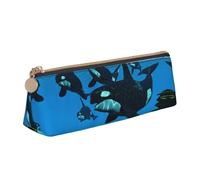 DNBCLEZK Killer Whales Swim Along Cute Leather Triangular Pencil Case,Premium Smooth Zipper Durable Metal Puller,Full-Print Designer Stationery Organizer for School Office