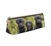 DNBCLEZK Labrador Retriever Dog Cute Leather Triangular Pencil Case,Premium Smooth Zipper Durable Metal Puller,Full-Print Designer Stationery Organizer for School Office