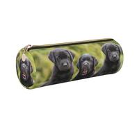DNBCLEZK Labrador Retriever Dog Cute Round Leather Pencil Case,Premium Smooth Zipper Durable Metal Puller,Full-Print Designer Stationery Organizer for School Office