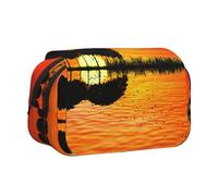 DNBCLEZK Lake Guitar Reflection Flip Top Double Layer Pencil Case,Full Print Oxford-Cloth Stationery Pouch with Zipper and Sticky Flap,Large Capacity Pencil Bag
