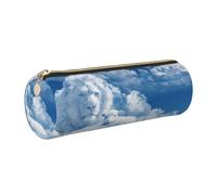 DNBCLEZK Lamb with A Lion On The Clouds Cylinder Leather Pencil Case, Multifunctional Full Print Cross Grain PVC Pen Pouch,Lightweight Portable Stationery Bag