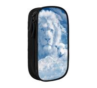 DNBCLEZK Lamb with A Lion On The Clouds Double Layer Large Capacity Pencil Case,Print Polyester Oxford-Cloth Stationery Pouch with Multi Slots, Multi-Compartment Storage Bag