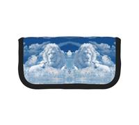 DNBCLEZK Lamb with A Lion On The Clouds Large Capacity Canvas Pencil Case with Full Print Black Trim,Multipurpose Makeup Bag Organizer, Double Zipper Closure (19x9x5 Cm)