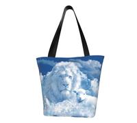 DNBCLEZK Lamb With A Lion On The Clouds Women'S Printed Tote Bag, Large Capacity Shoulder Handbag, Polyester Fabric With Foam Padding,Inner Security Pocket