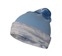 DNBCLEZK Landscape with Mountains and Clouds Full Print Knitted Beanie for Men Women,Polyester Soft Stretchable Lightweight Warm Fashion Hat for Daily Use Or Outdoor Black