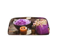 DNBCLEZK Lavender Flower and Spa Salt Customizable Leather Zipper Pencil Case, Full-Print Design School and Office Stationery Holder (Personalized Pattern)