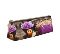 DNBCLEZK Lavender Flower and Spa Salt Cute Leather Triangular Pencil Case,Premium Smooth Zipper Durable Metal Puller,Full-Print Designer Stationery Organizer for School Office