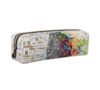 DNBCLEZK Left and Right Brain Advantage Cute Leather Pencil Case,Premium Smooth Zipper Durable Metal Puller,Full-Print Designer Stationery Organizer for School Office